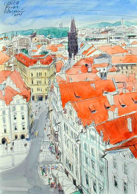 絵画 街並み ヨーロッパの街並みスケッチ－プラハからブタペストの