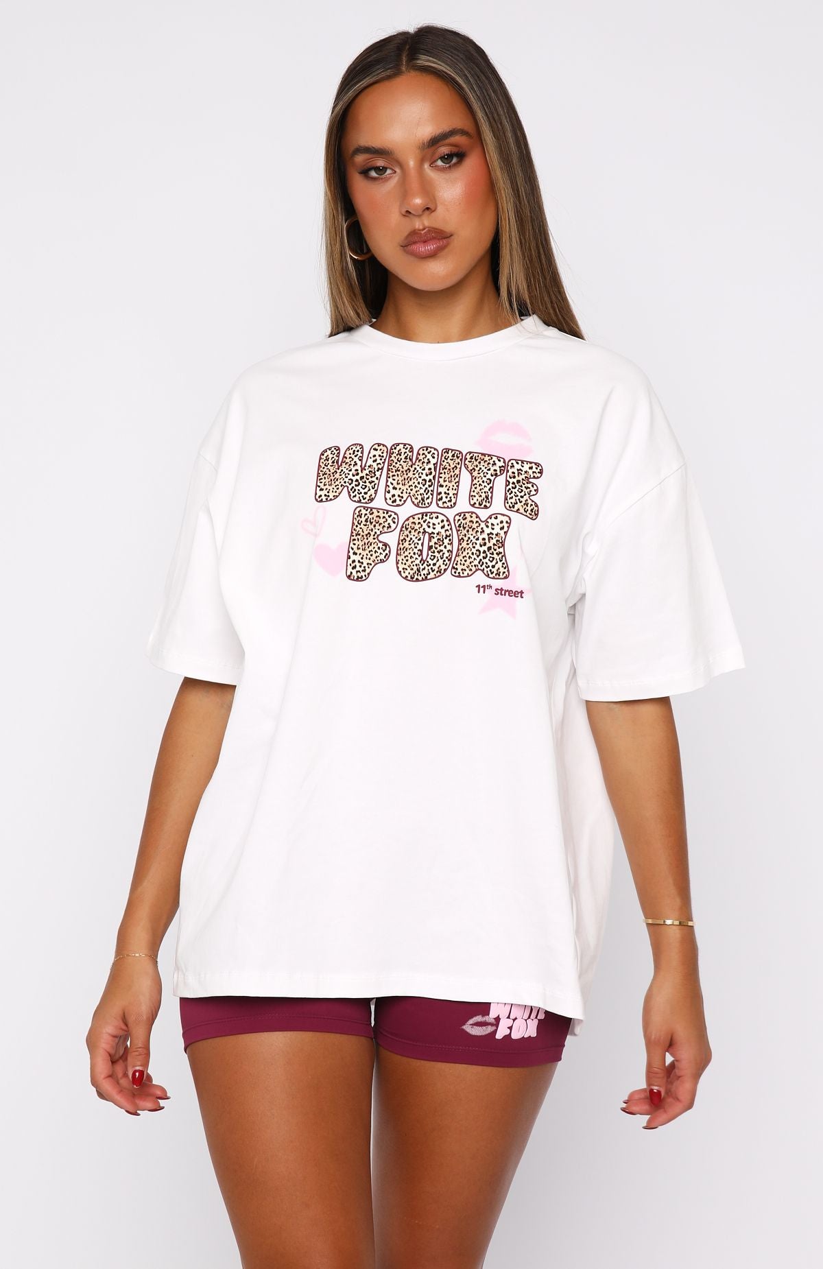 11th Street She's So Lucky Oversized Tee Leopard Splice | White