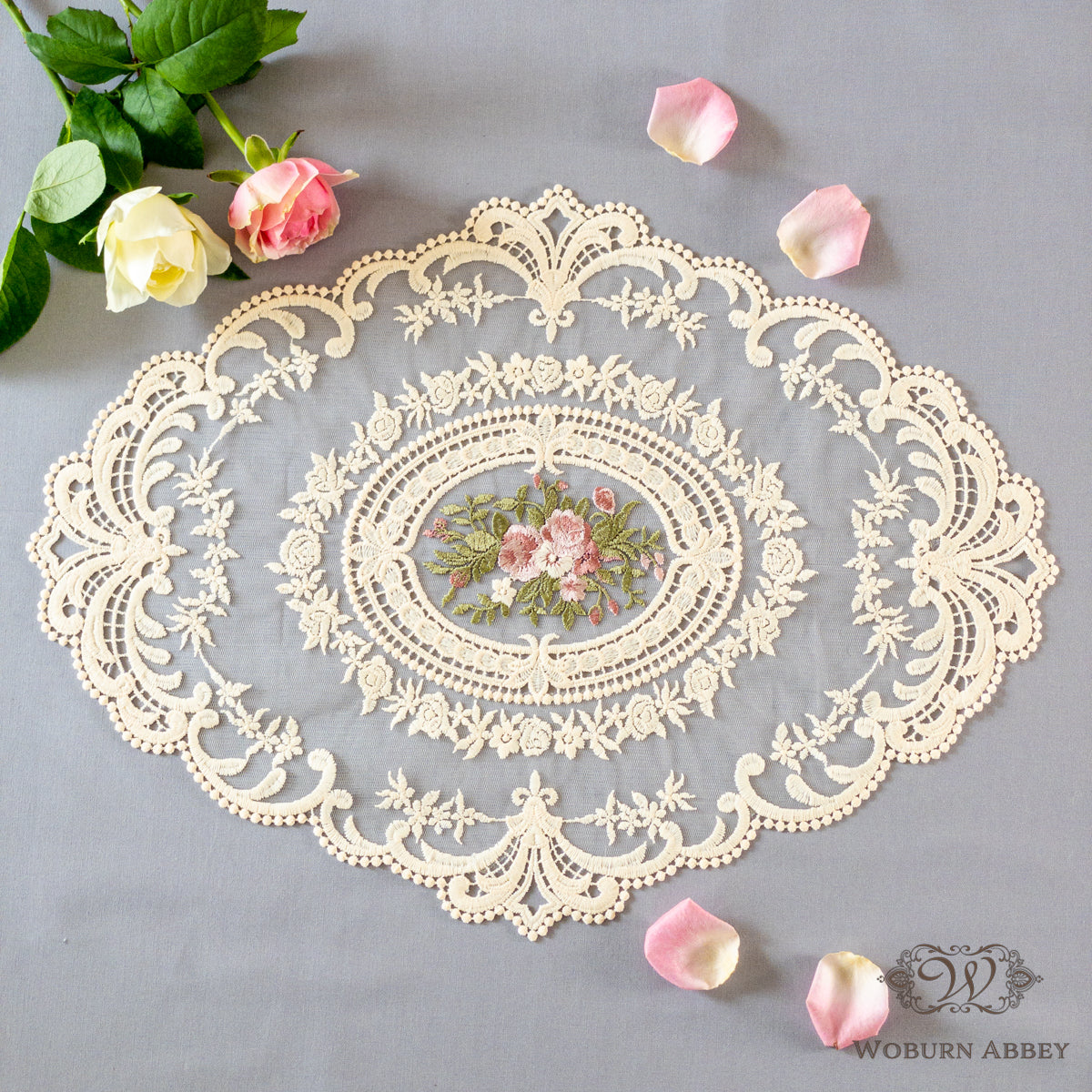 アンティークフランス マルチカラー手刺繍 チューリップ＆ローズ