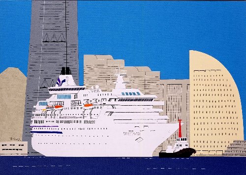 真作保証 柳原良平 オリジナル切り絵 シーサイドももち Amazon.co.jp