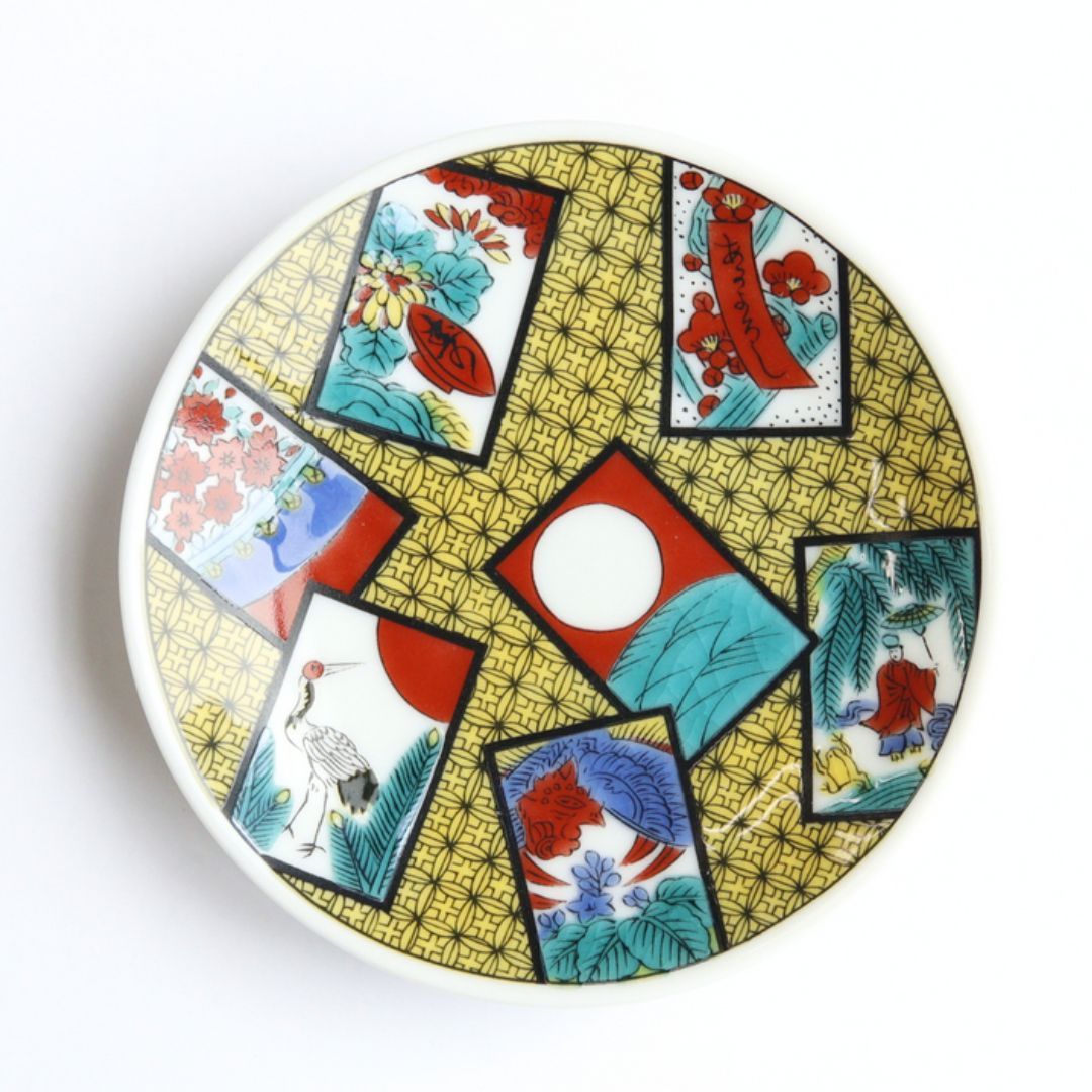 乾山 かるた 皿 共箱付き 角皿 豆皿 日本の伝統的な絵皿5枚セット 乾山