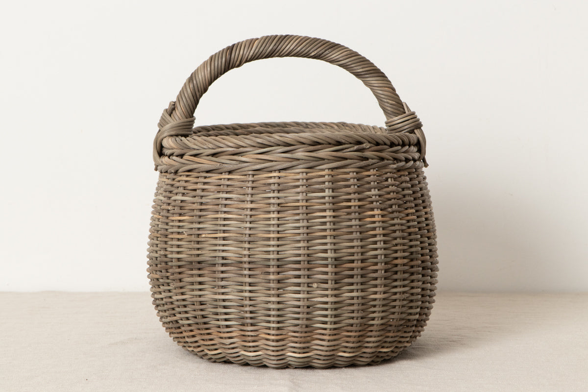 むきあけび蔓で編まれた一本手丸バスケット 買い物や外出に – 市川籠店