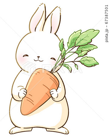 にっこり笑顔の白いうさぎとニンジンのイラスト素材 [67387501] - PIXTA