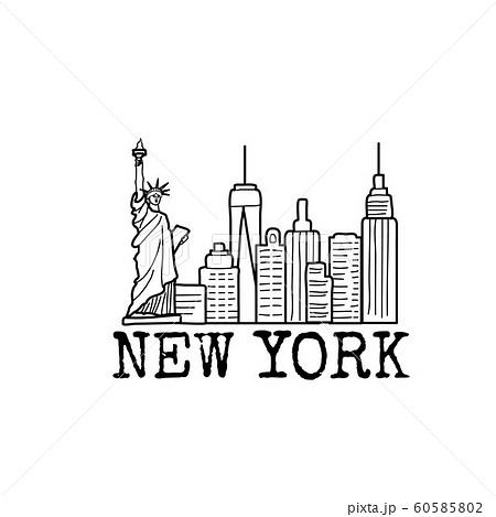 New York skyline cityscape line drawing. Vectorのイラスト素材