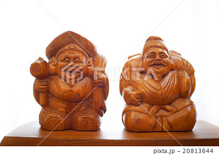 天然素材大黒様と恵比寿様 恵比寿大黒 大黒様 縁起物 置物 工芸品