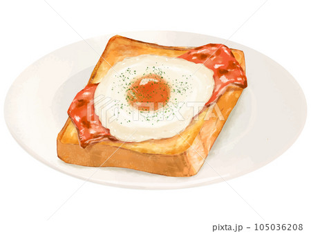 リアルな半熟目玉焼きトースト+皿のイラスト素材 [105036208] - PIXTA
