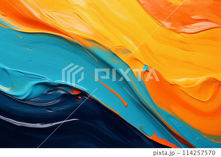 抽象アクリル画 青とオレンジ