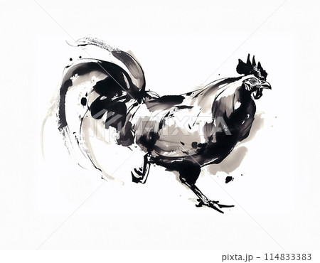 ニワトリの水墨画のイラスト素材 [114833383] - PIXTA