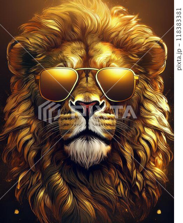 サングラスをかけた黄金のライオンのイラスト素材 [118383381] - PIXTA