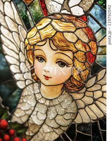 教会のステンドグラスの可愛い天使 AI画像のイラスト素材 [119792042