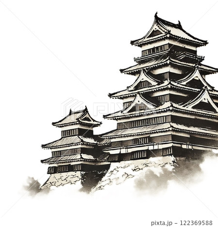 水墨画風のシンプルなお城のイラストのイラスト素材 [122369588] - PIXTA