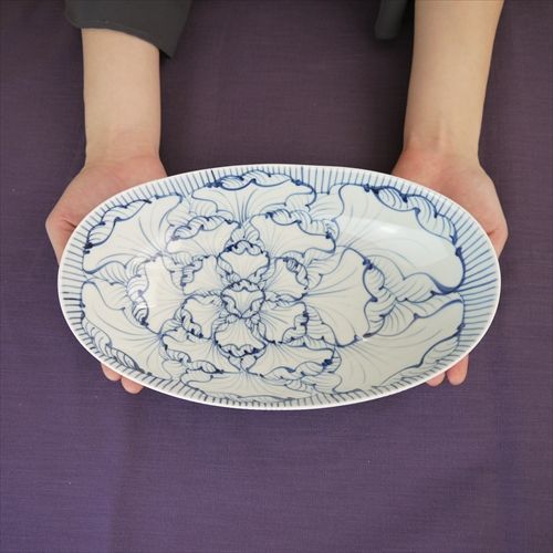 有田焼/惣太窯/楕円鉢(大)花弁紋(青)/25.5x15.5×7 - テーブルライフストア