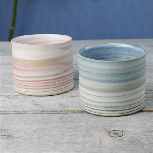 丹波立杭焼/千代市陶房/清水万佐年/marbleロックカップ/ブルー/ピンク