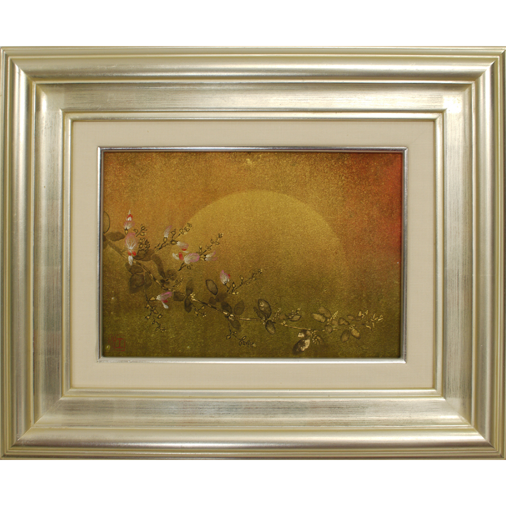 花と木の日本画 金色のフレーム 花と木の日本画 金色のフレーム 花と木