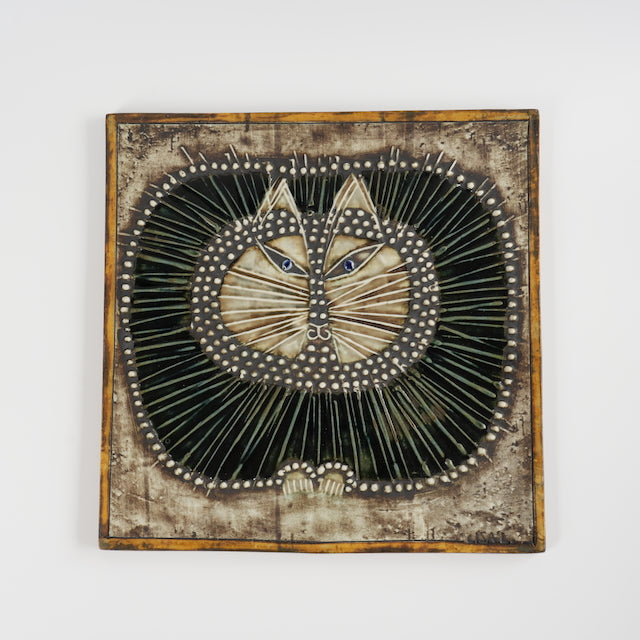 希少 グスタフスベリ リサ・ラーソン 黒い丸猫の陶板（Katt） - 北欧