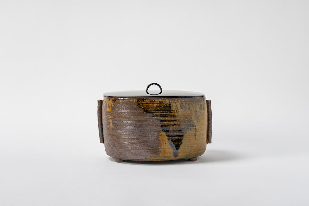 R325 水指 『長谷川青峯造』『耳付』『瀬戸水指』 共箱 茶道具