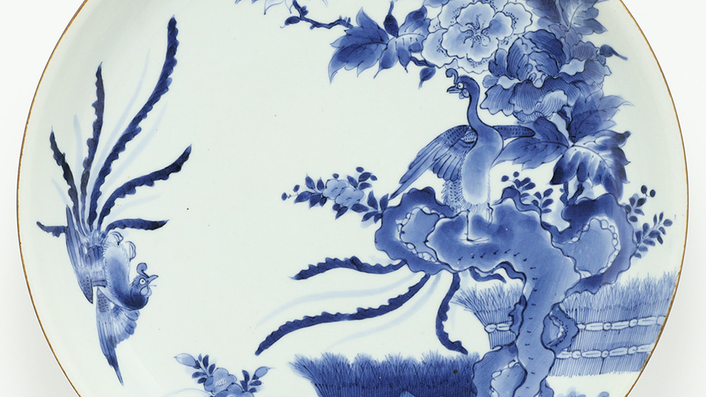 藍柿右衛門牡丹鳳凰文皿（江戸時代） - 天平堂（TENPYODO）