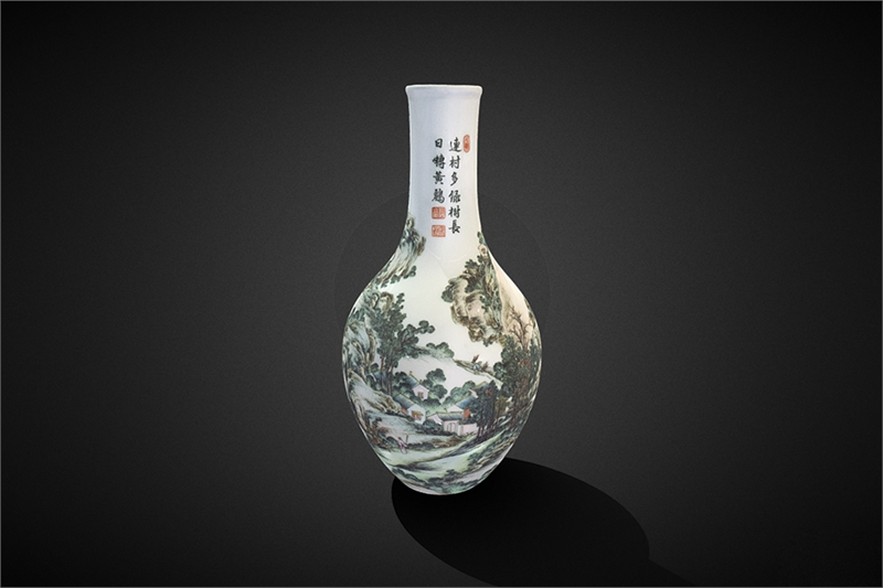 國立故宮博物院3D文物賞析專區-3D典藏文物-清乾隆琺瑯彩山水膽瓶