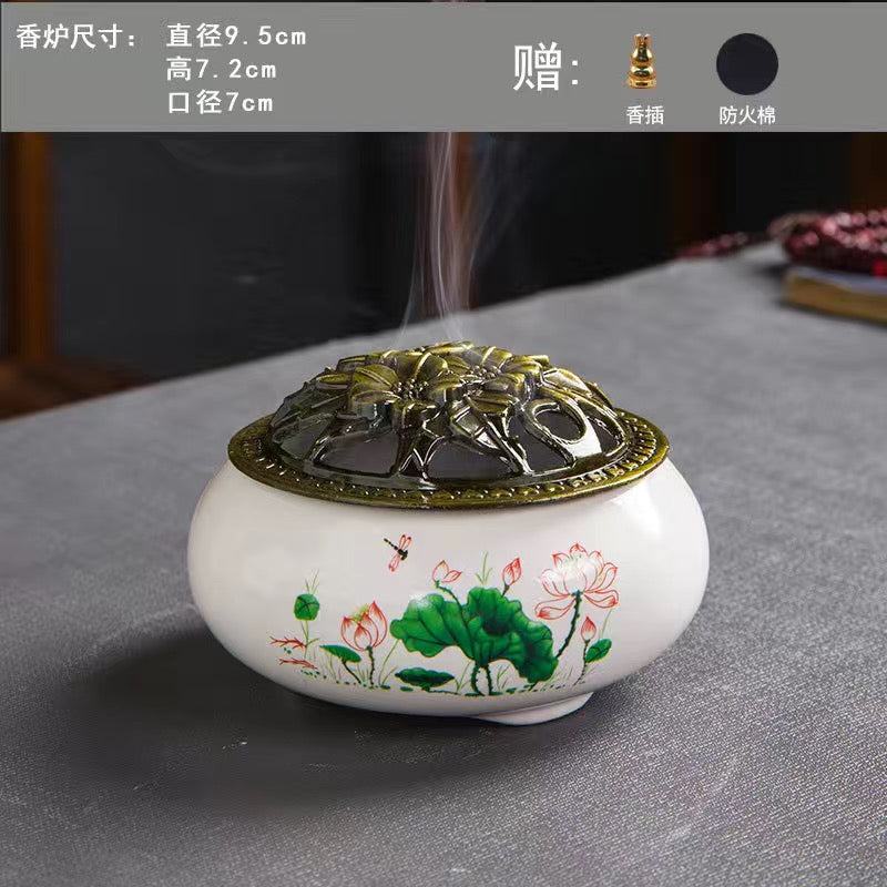 中国 粉砕 漢詩花鳥文 香炉 陶枕 C 6703E 中国 粉砕 漢詩花鳥文 香炉