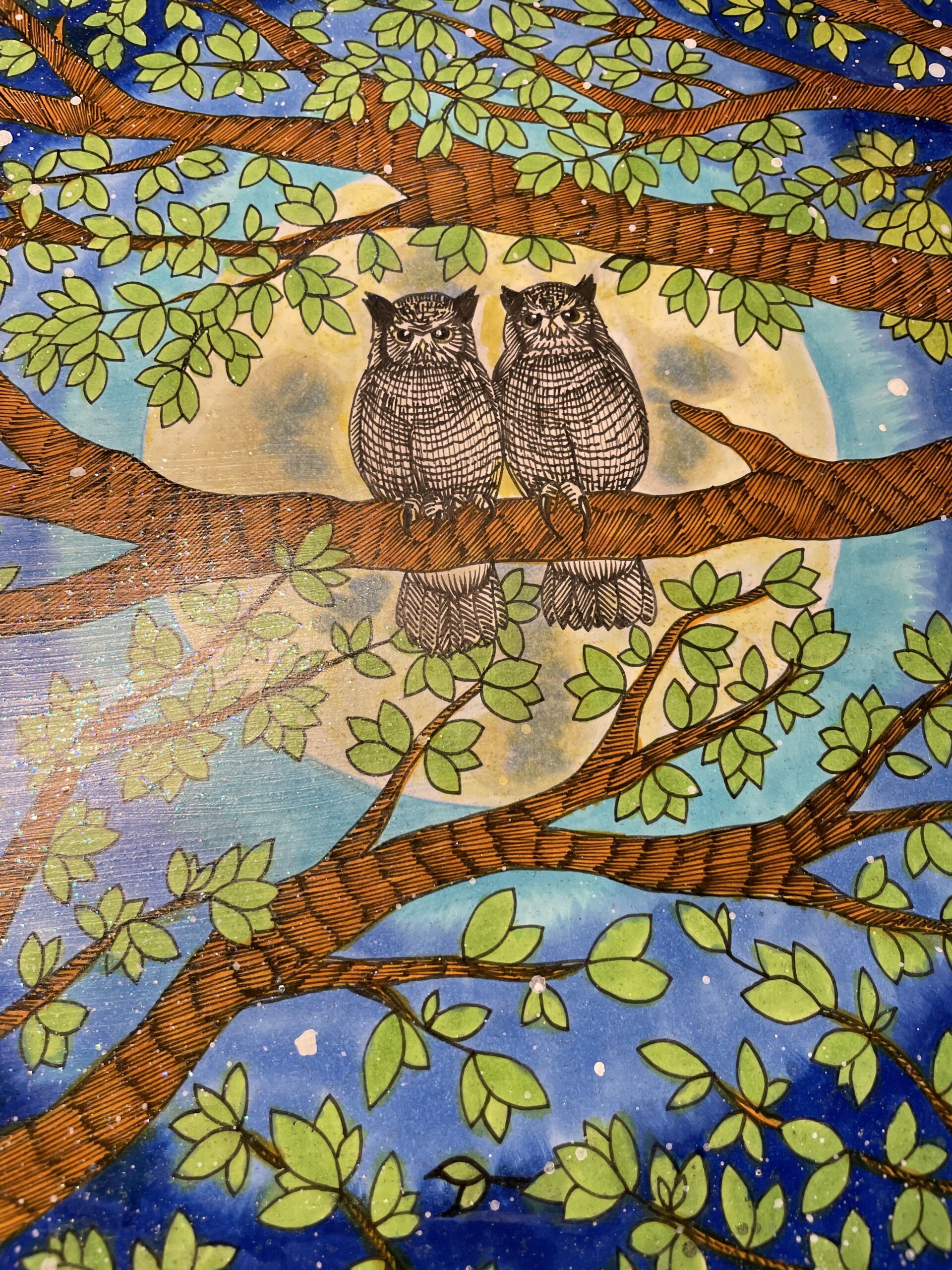 フクロウと満月の森 | フクロウシホ ｜インテリア絵画 アートの専門