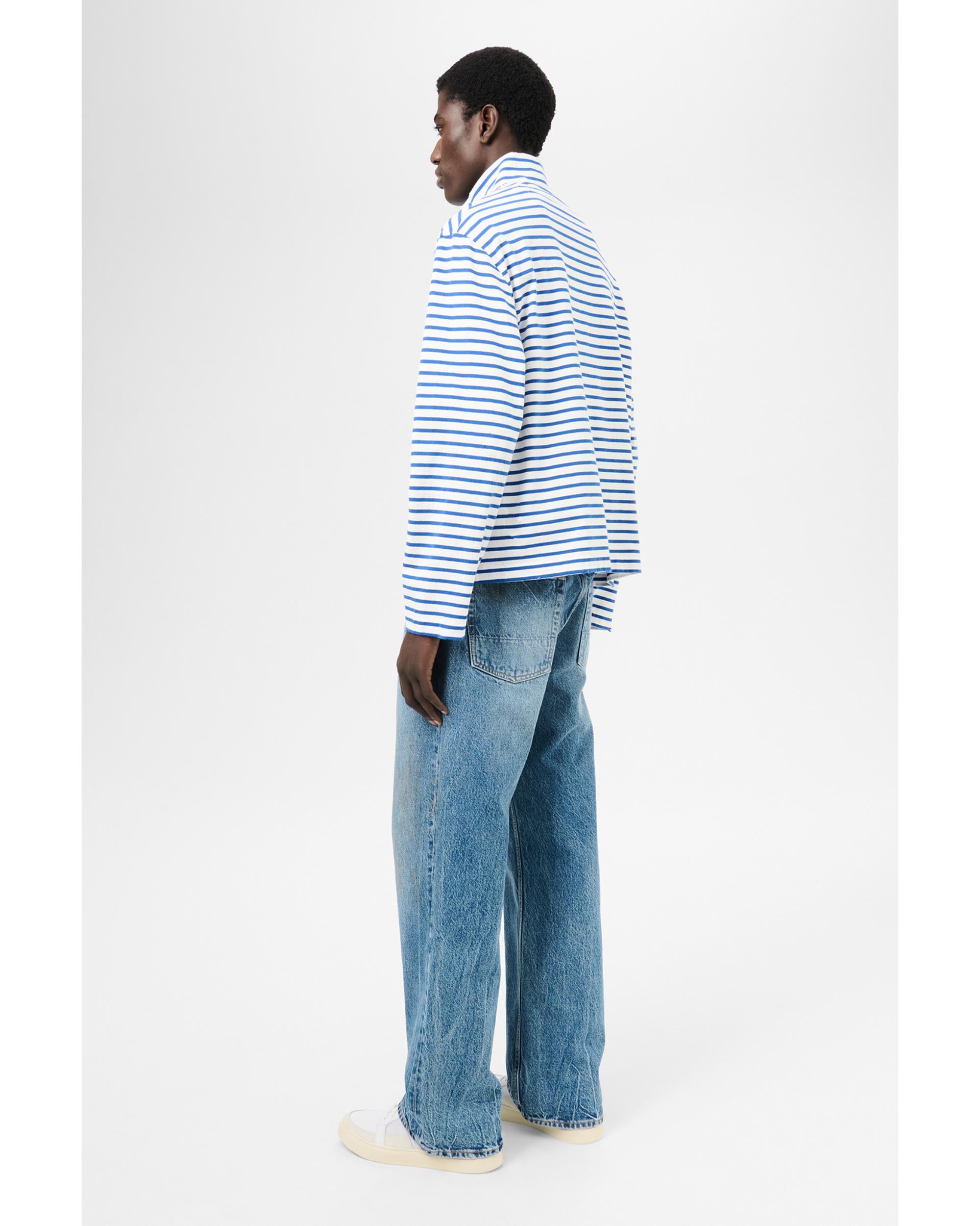 SHRUNKEN FULLZIP POLO Genova Stripe – TIME AFTER TIME