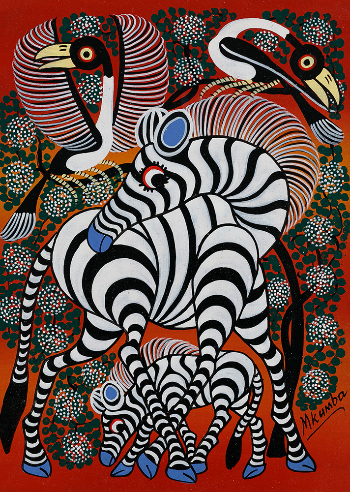 アフリカ 絵画 アート ティンガティンガ チワヤ レイヨウ 鳥 楽園