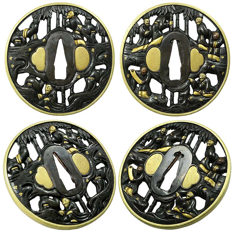 伝統的な日本の武具 鍔と刀のセット 日本刀の鐔・鍔