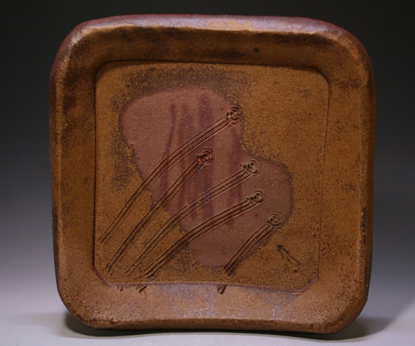 備前焼 人間国宝藤原雄先生監修南燦窯作 備前緋襷四方板