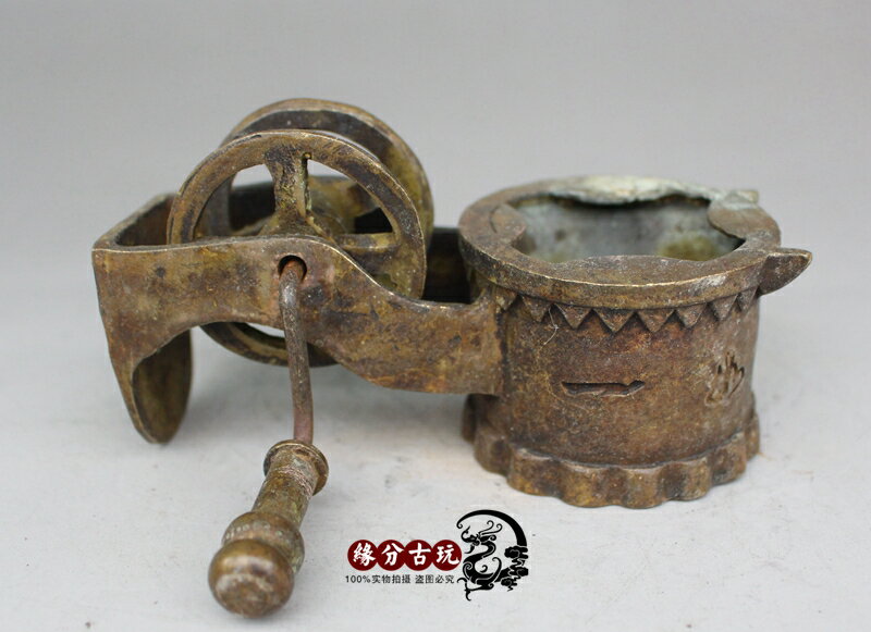 古玩雜項仿古純銅墨斗擺件線墨古代木工用品裝飾工藝禮品收藏品1入| 銀