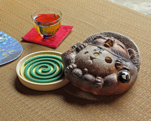 弥平次作 タヌキ 陶器 蚊遣 蚊取り線香器 アンティーク 弥平次作