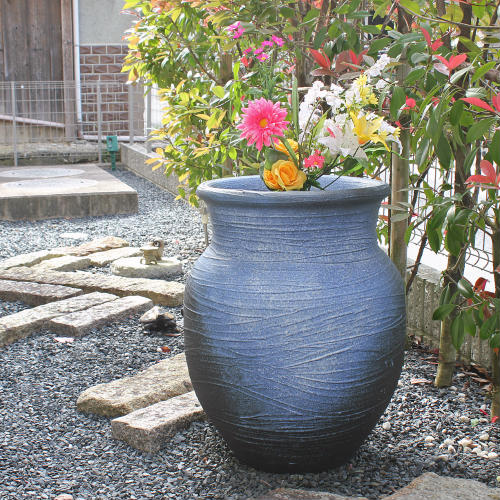 楽天市場】【ポイント15倍】信楽焼 大型 フラワーベース 青釉 かぶり