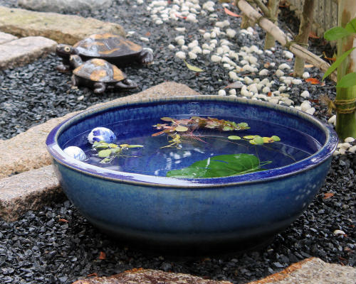 信楽焼 ブルーガラス 手作りメダカ鉢 49㌢水連鉢 ビオトープ めだか鉢