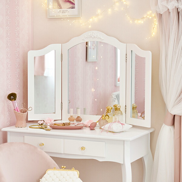 アンティーク調 ミラー 鏡 家具 プリンセスミラー 3面鏡 ホワイト