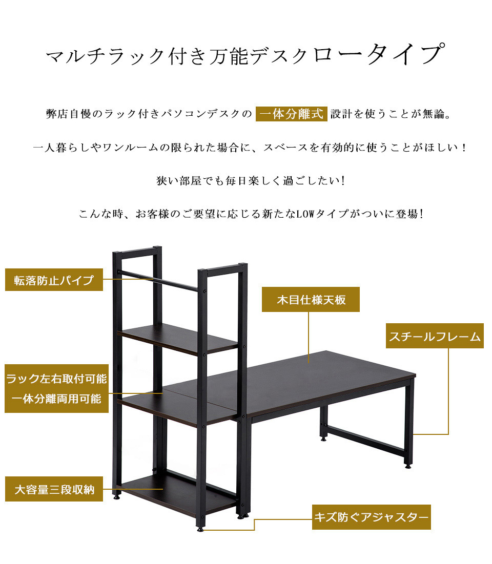 楽天市場】【全品5%クーポン利用中！】パソコンデスク ロータイプ 一体