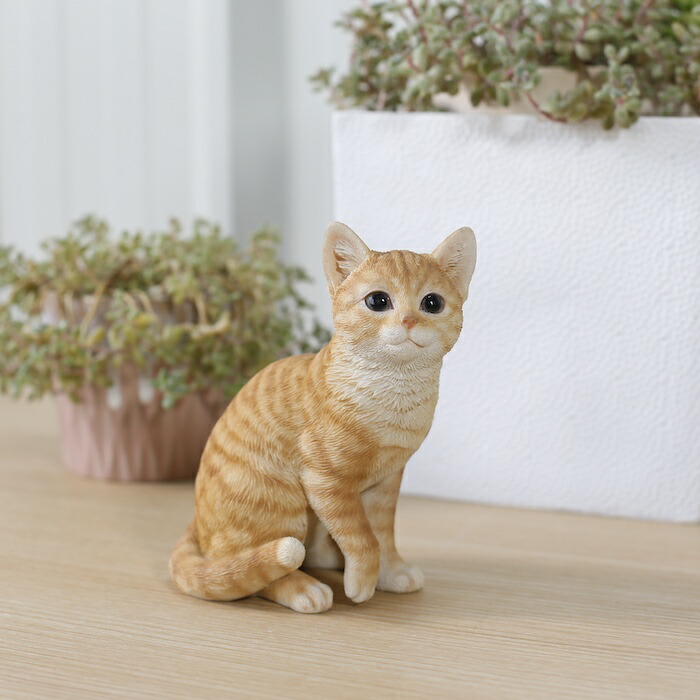 楽天市場】猫 置物 リアル 小さい 高さ14.2cm 巻き座り茶トラ猫（小