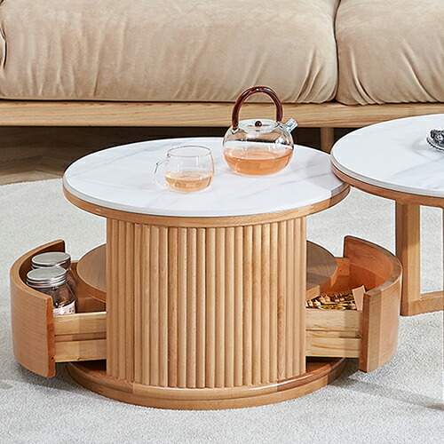 楽天市場】ネストテーブル 丸 完成品 2個セット 幅69 50cm 無垢材 北欧