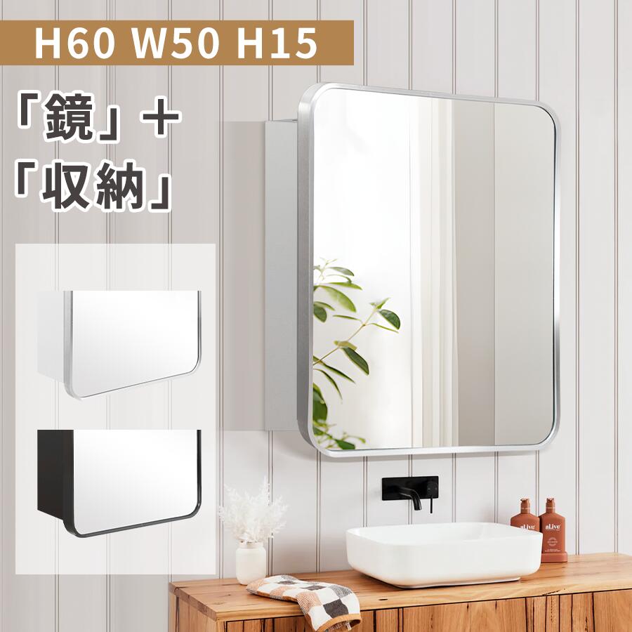 ミラーキャビネット洗面鏡化粧台収納付き壁掛け可動棚縦60 横50