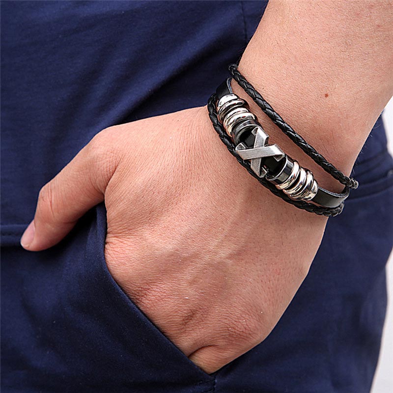 楽天市場】エックス3連ラップブラックレザーブレスレット 黒革 黒い皮