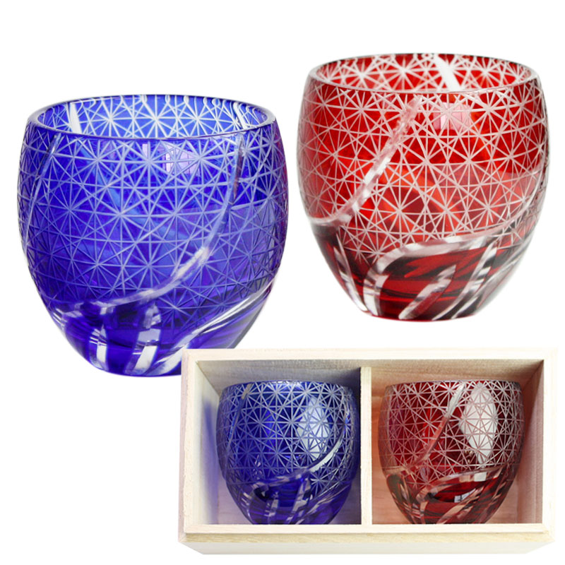 綾切子 懐石杯 赤青ペア 酒器 綾切子 懐石杯 赤青ペア 酒器 綾切子