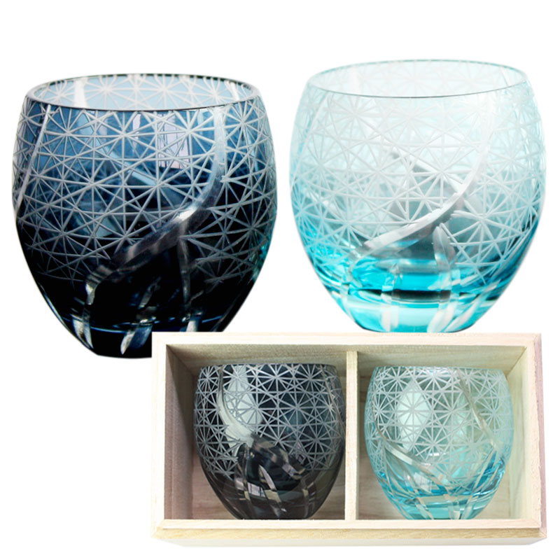 薩摩切子 ぐい呑み カメイガラス製 箱付 美品 酒器 切子グラス 薩摩