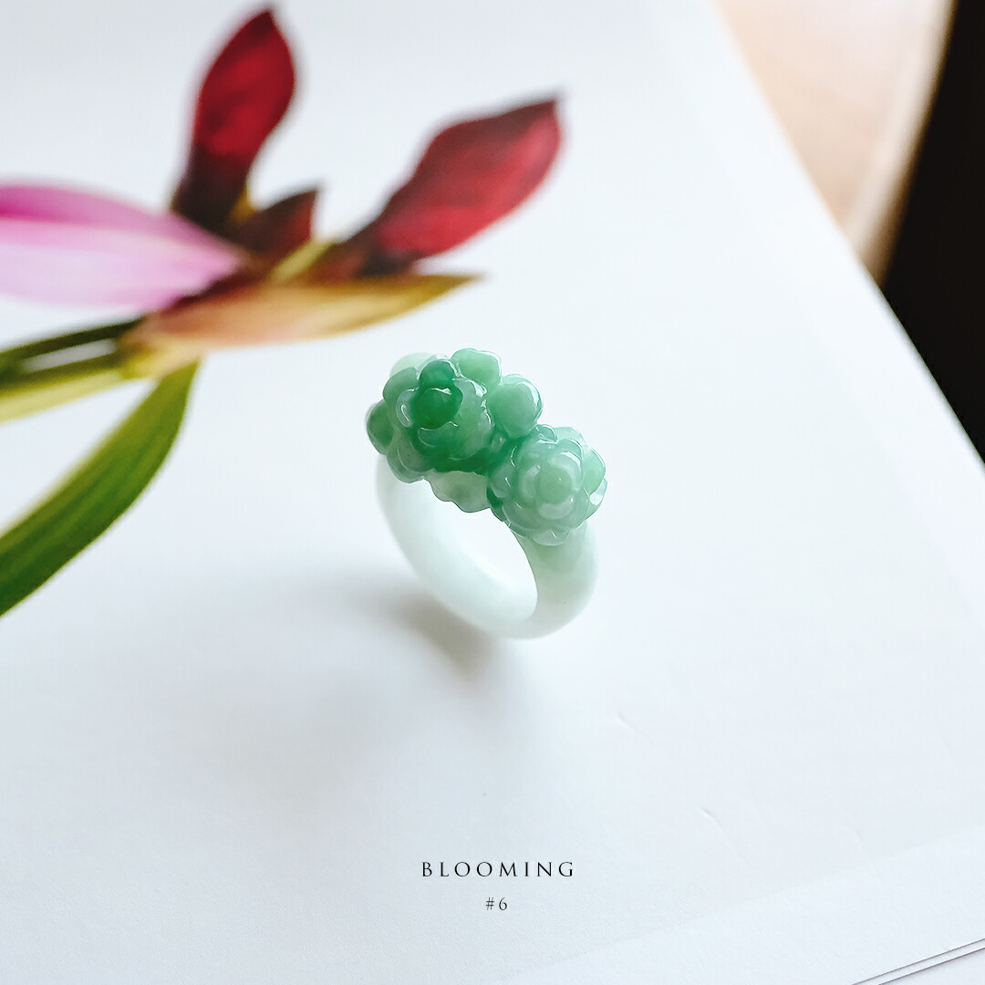 楽天市場】翡翠 (ヒスイ) 彫刻 くりぬき リング『BLOOMING』 (6号