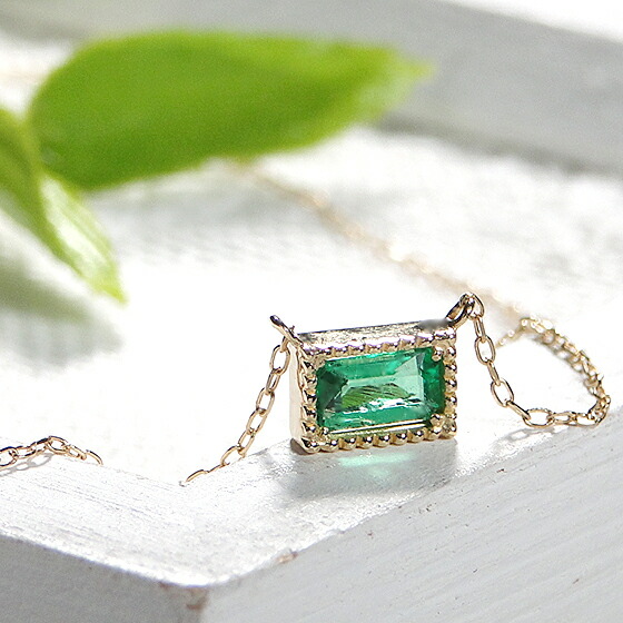 楽天市場】【送料無料】K18YG ミル打ち エメラルド ネックレス 18金