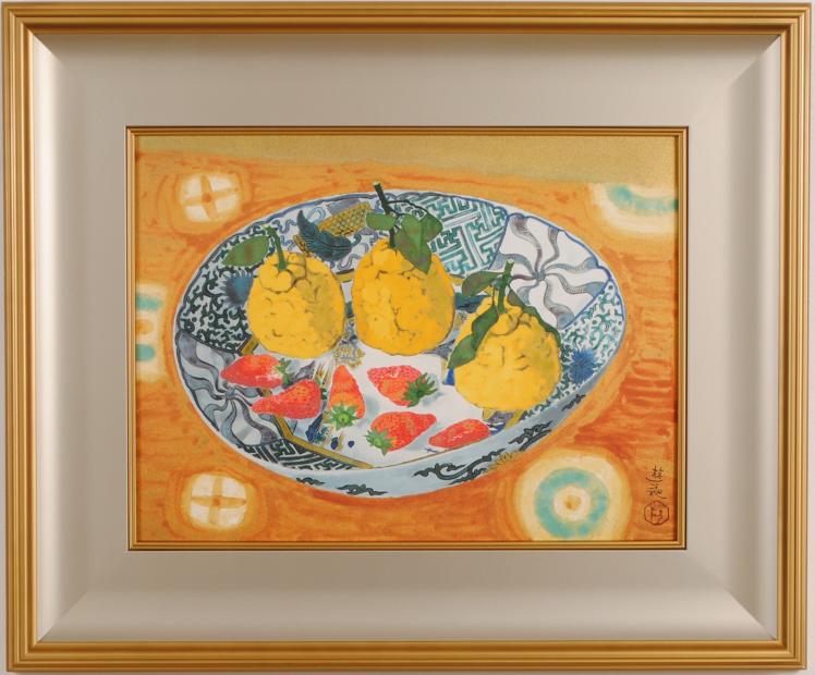 小倉遊亀 版画 花と皿 リトグラフ 東京企画 純金箔 エディションあり