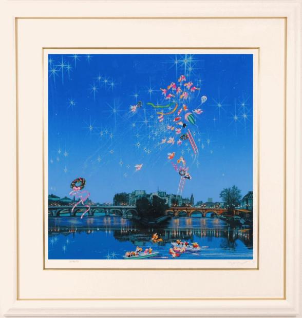 ヒロ・ヤマガタがシルクスクリーンの版画で制作した鹿児島の絵「桜島