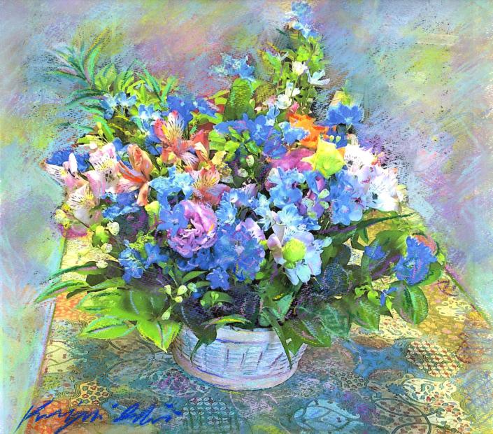 楽天市場】花 絵画 デルフィニウム 静物画 パステル画 石井清