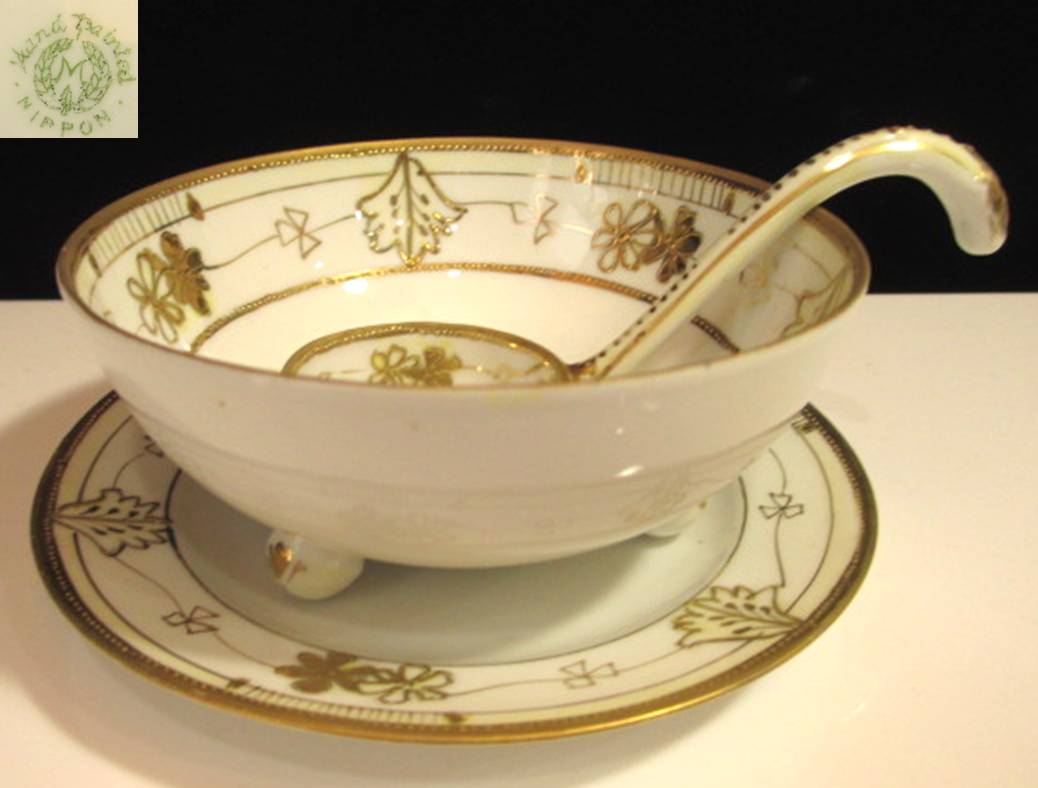 3. オールドノリタケ、M Nippon印 ボウル、ソーサー、スプーンのトリオ