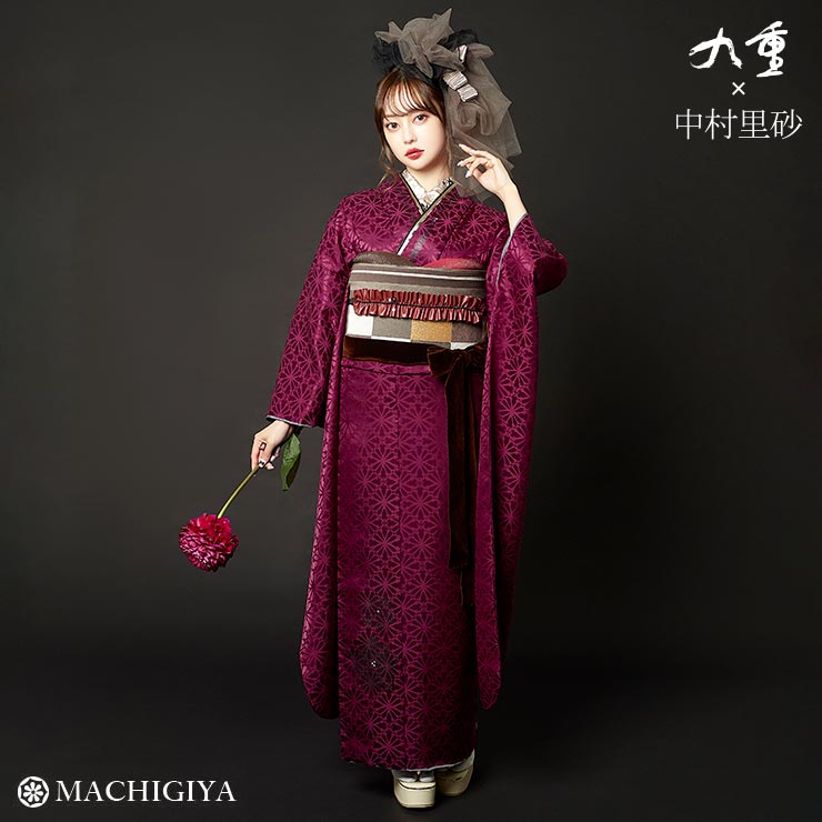 振袖フルセット 赤系 ワインレッドに絞り柄 桜 梅 正絹 成人式 卒業