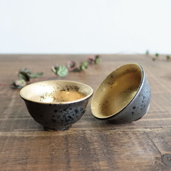 希少】高鶴元 おちょこ ぐい呑み 盃 湯呑み 鑑賞用 陶器 金色縁 レトロ