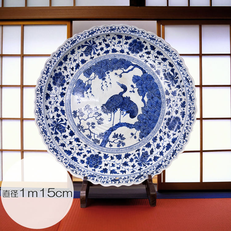 楽天市場】景徳鎮 青花 鳳凰文盤 特大皿 3.5尺 直径約1m13cm 中国美術