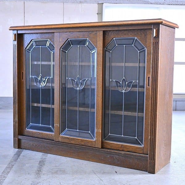 三越家具 ブルージュ Brugge 食器棚 キャビネット オーク材 ステンド